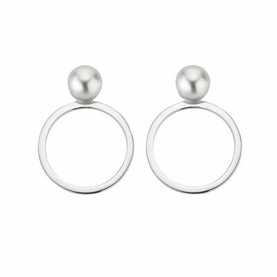 Pearl ear studs with circular elements Freshwater button