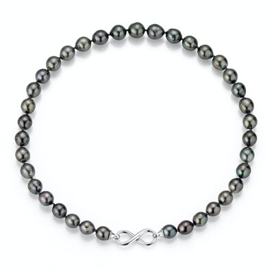 Black Tahitian pearl necklace with infinity clasp