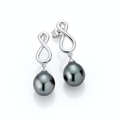 Pendientes de botón perla infinity silver - Tahiti gotas negro