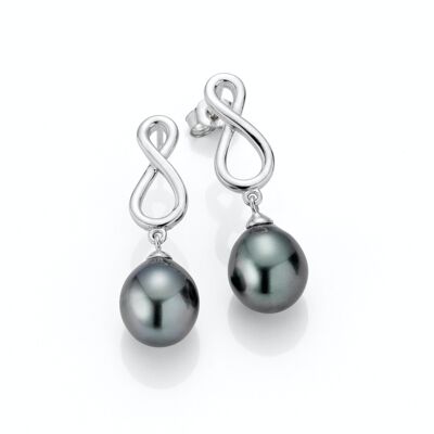 Pearl ear studs infinity silver - Tahiti drops black