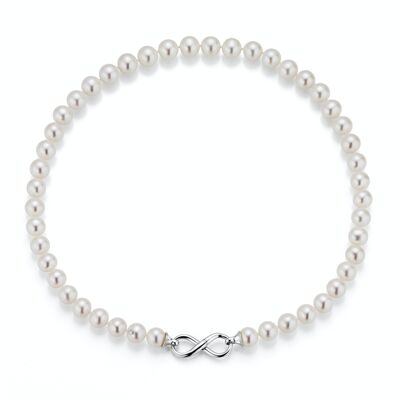 Pearl necklace freshwater white with infinity clasp