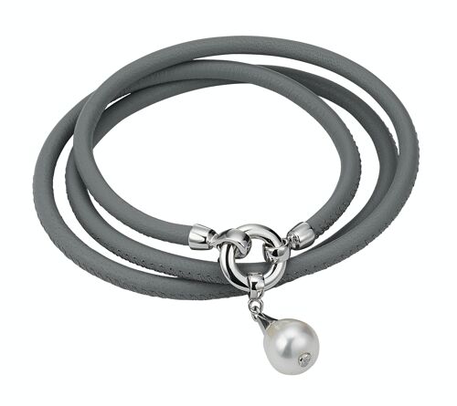 Lederarmband grau mit einer Perle - Süßwasser rund weiß