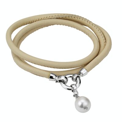 Bracelet en cuir poudré avec une perle - ronde d'eau douce blanche