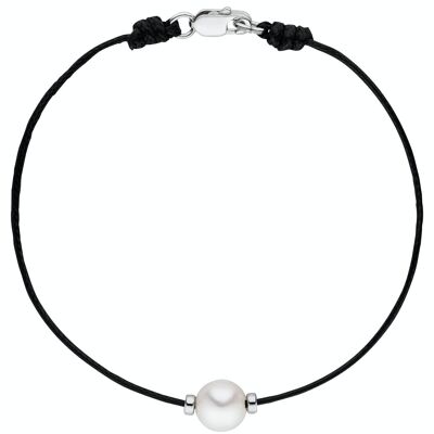 Textilarmband schwarz mit einer Perle - Süßwasser semiround weiß