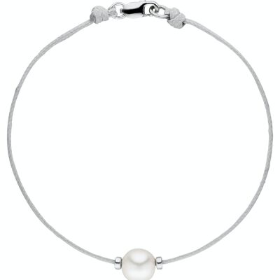 Textile bracelet gray with a pearl - freshwater semiround white