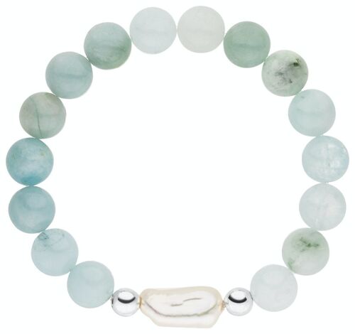 Aquamarin-Armband mit einer Perle - Süßwasser barock weiß