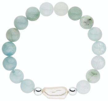 Bracelet aigue-marine avec une perle - blanc baroque d'eau douce 1