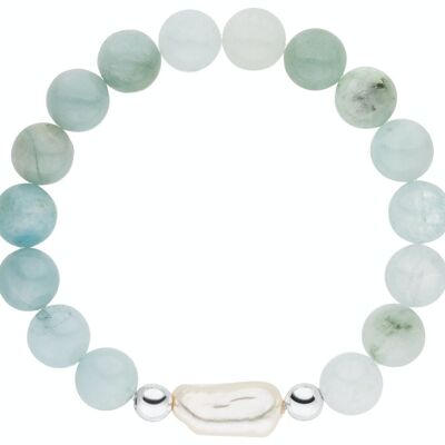 Aquamarine bracelet with a pearl - freshwater baroque white