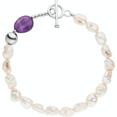 Pearl bracelet with amethyst purple - freshwater, baroque white