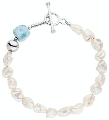 Bracelet de perles avec turquoise larimar - blanc baroque d'eau douce 1