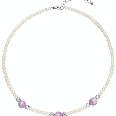 Pearl necklace with ametrine - freshwater round white