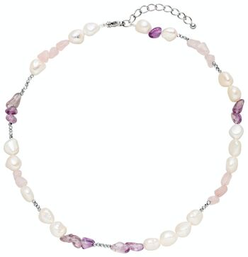 Collier de perles avec quartz rose et améthyste d'eau douce baroque blanc 1