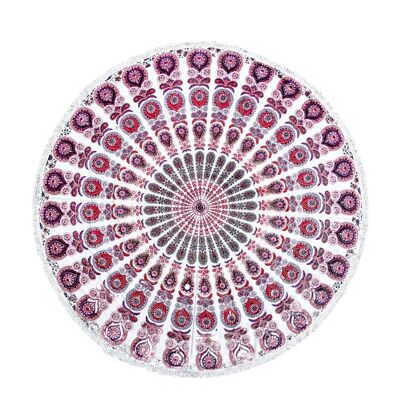 "White Mandala" round canvas with cotton pompoms