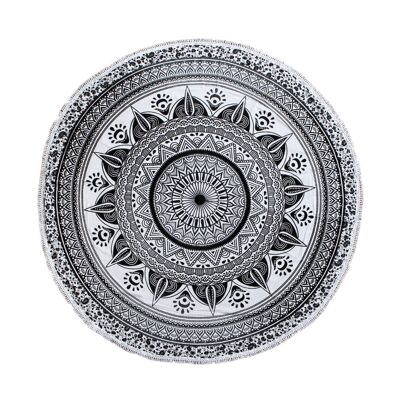 "Black Mandala" round canvas with cotton pompoms