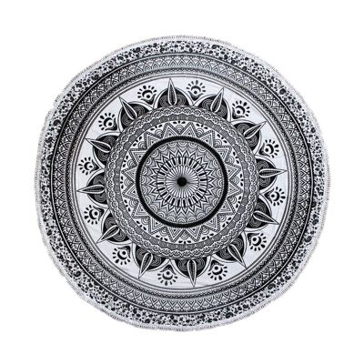 Tela rotonda "Black Mandala" con pompon in cotone
