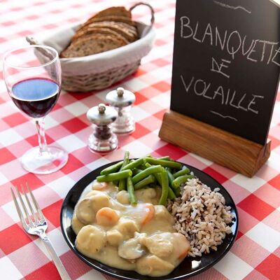 Delizia francese reinventata: blanquette di pollame e risotto cremoso in un barattolo.
