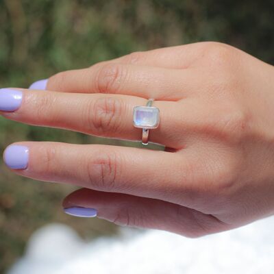 Moonstone Ring "Divine Light" and 925 Silver