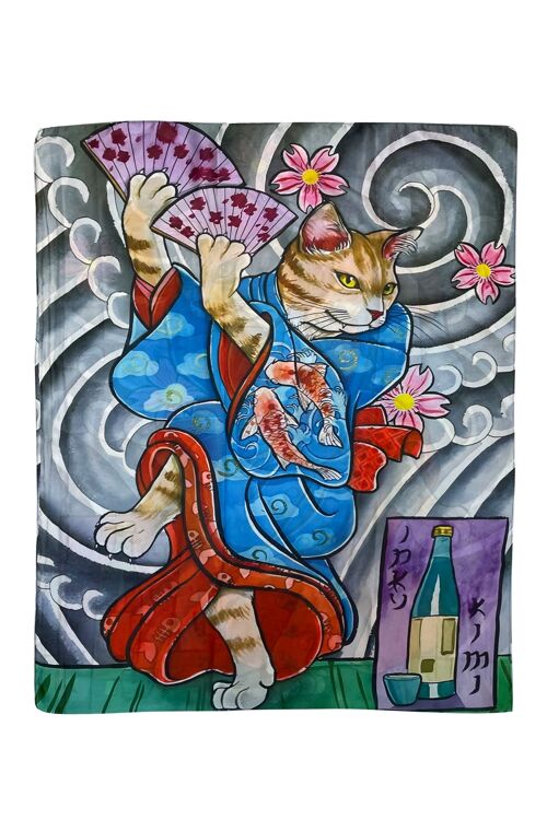 Japanese Cat Geisha Print Silk Scarf - Multi