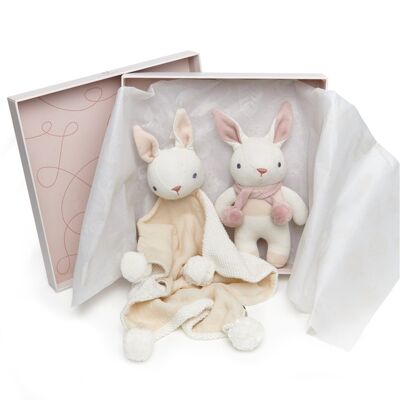 Baby Threads Bunny Cream Gift Set - Baby Comforter & Rattle by ThreadBear