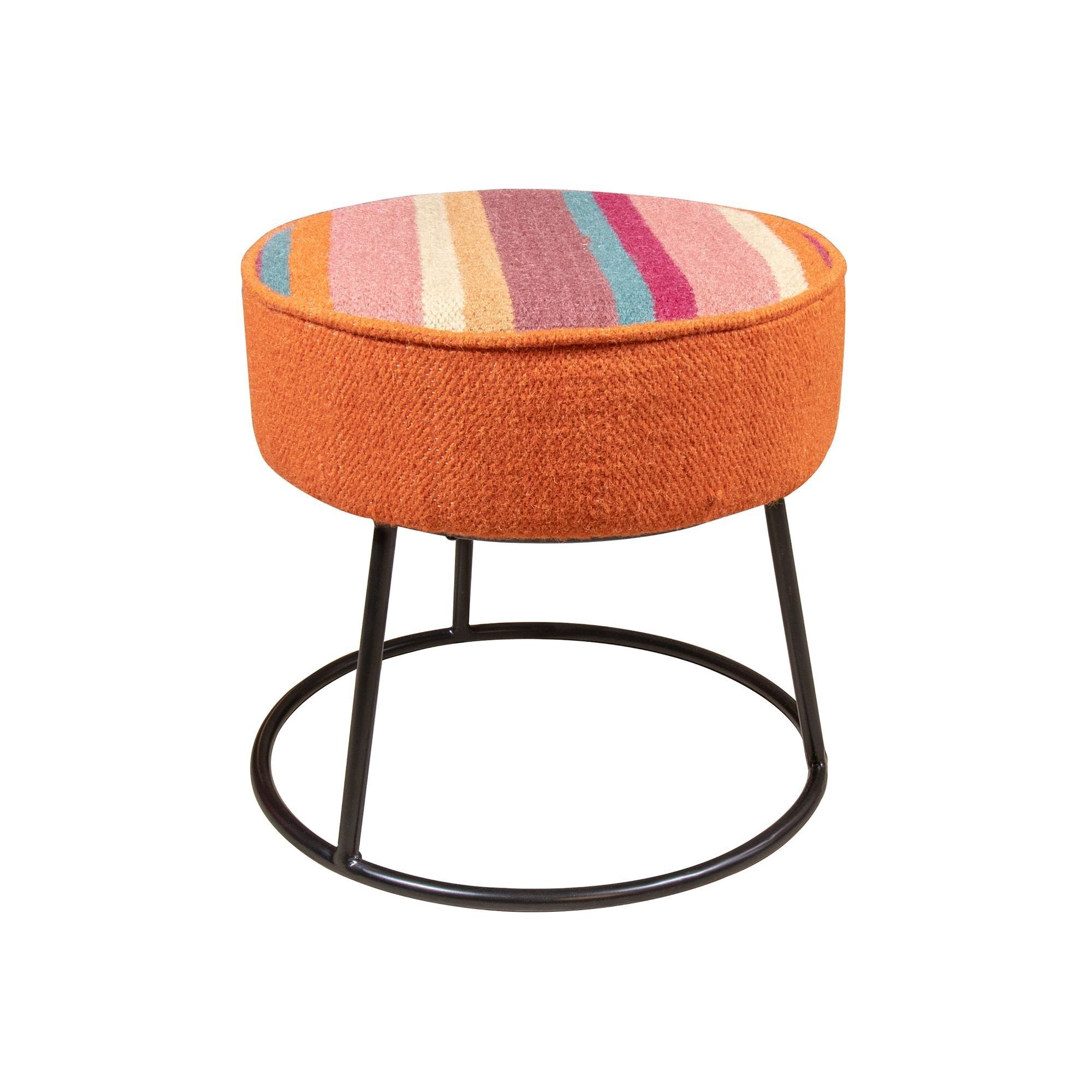 POUF IN COLORED ROUND FABRIC WITH BLACK METAL LEGS 45CM CHAQUIRAS.