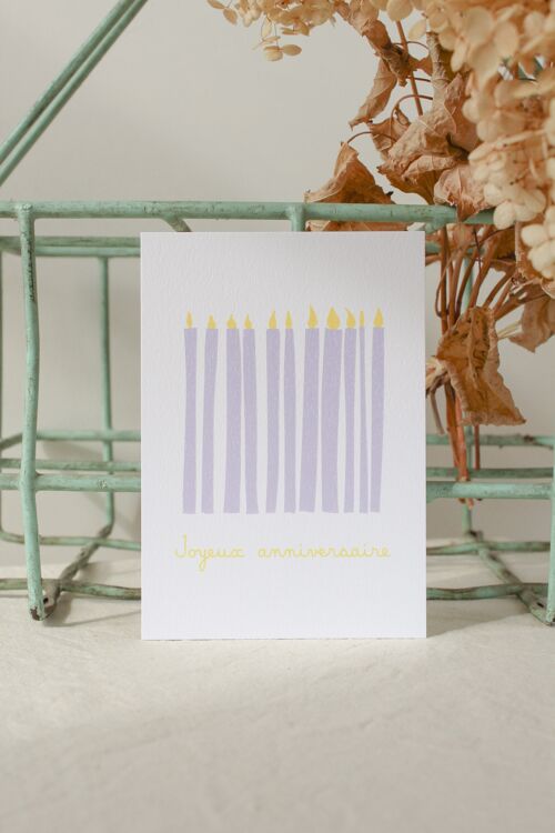 Carte postale Joyeux anniversaire bougies Mauve