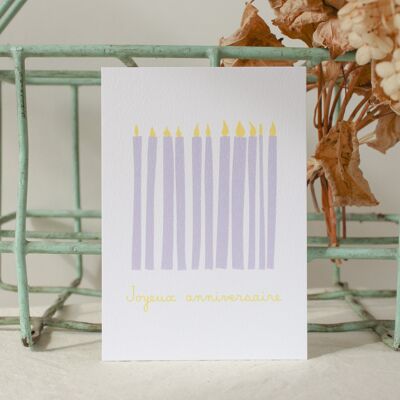 Carte postale Joyeux anniversaire bougies Mauve