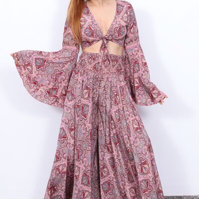 Front tie plunge neck floral printed bohemian top, eco-friendly boho wrap top.