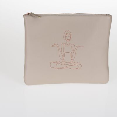 Pochette plate taupe/or rose