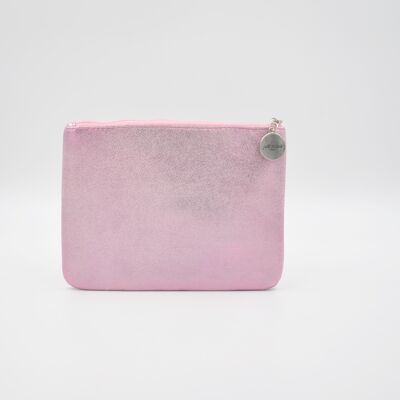 Pochette piatta luccicante, modello piccolo, colore rosa tenue