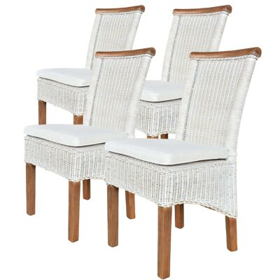 Juego de sillas de comedor sillas de mimbre Perth 4 piezas cojín de asiento blanco sillas de mimbre blancas de lino sostenibles