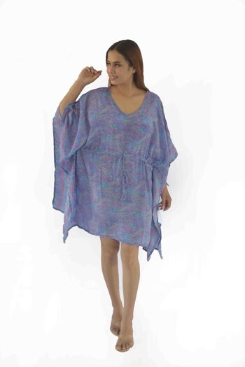 Robe caftan bohème à col en V, robe caftan bohème avec cravate sur le devant. Impression écologique. 6