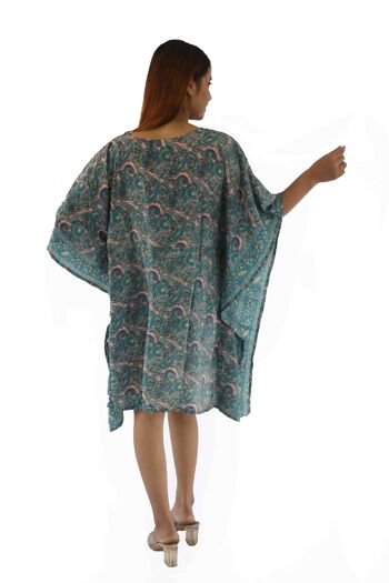 Robe caftan bohème à col en V, robe caftan bohème avec cravate sur le devant. Impression écologique. 10