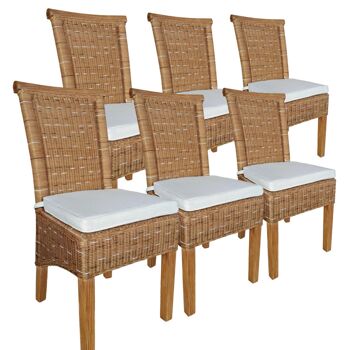 Ensemble de chaises de salle à manger chaises en rotin Perth 6 pièces coussins marron lin chaises en osier blanc 1