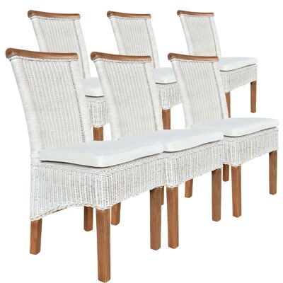 Juego de sillas de comedor sillas de mimbre Perth 6 piezas cojín de asiento blanco sillas de mimbre blancas de lino sostenibles