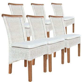 Ensemble de chaises de salle à manger chaises en rotin Perth 6 pièces coussin de siège blanc lin chaises en osier blanc durable 1