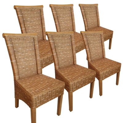 Esszimmer Stühle Set Rattanstühle Perth 6 Stück braun Sitzkissen Leinen weiß Korbstühle