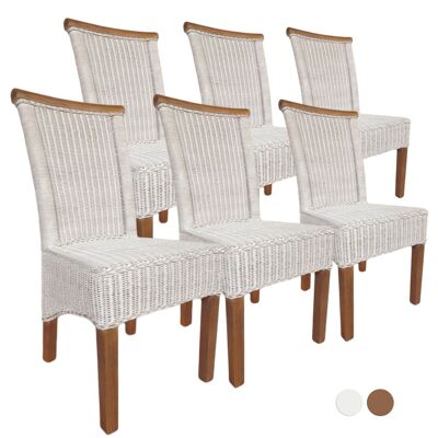 Esszimmer-Stühle Set Rattanstühle Perth 6 Stück weiß Sitzkissen Leinen weiß Korbstühle nachhaltig