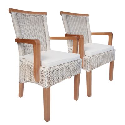 Chaises de salle à manger lot de 2 avec accoudoirs chaises en rotin blanc chaises en osier rotin Perth durable