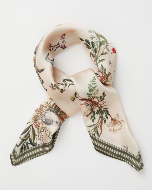 Fable Toile de Jouy Olive Green Square Scarf