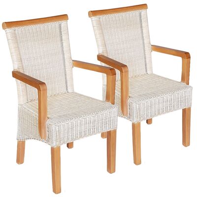 Juego de 2 sillas de comedor con reposabrazos sillas de ratán blanco Perth sillas de mimbre de ratán sostenible