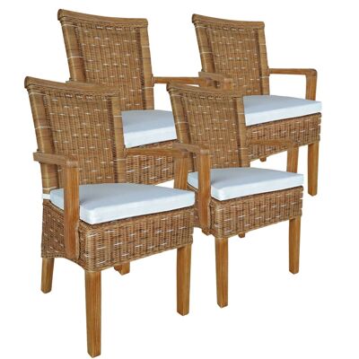 Juego de sillas de comedor con reposabrazos sillas de mimbre marrón Perth de 4 piezas sillón de mimbre sostenible