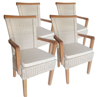 Juego de sillas de comedor con reposabrazos 4 piezas sillas de ratán silla blanca Perth sillón sostenible