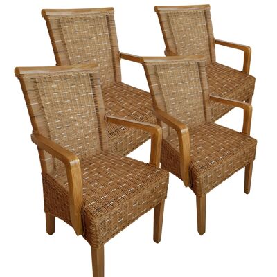 Dining room chairs set with armrests 4 piece rattan chairs brown Perth wicker armchair sustainable