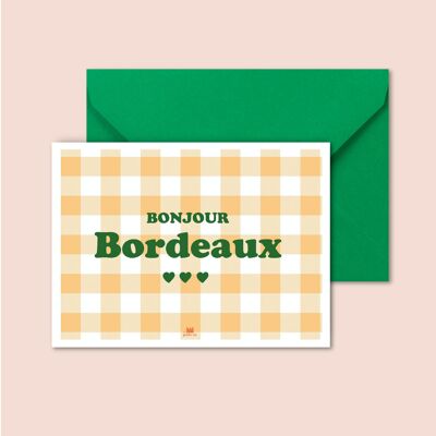 Postkarte - Bonjour "Ville" gelb kariert