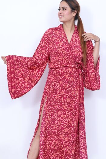 Robe kimono bohème, kimono vegan eco-responsable avec manches évasées, lien latéral et fente latérale 3
