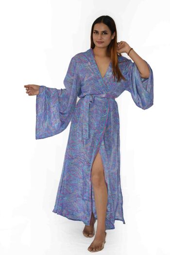 Robe kimono bohème, kimono vegan eco-responsable avec manches évasées, lien latéral et fente latérale 5