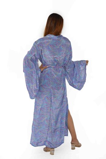 Robe kimono bohème, kimono vegan eco-responsable avec manches évasées, lien latéral et fente latérale 13