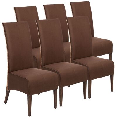 Chaises en rotin ensemble de 6 chaises de salle à manger chaises rembourrées Antonio revêtement marron aspect daim