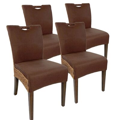 Chaise en rotin chaises de salle à manger lot de 4 chaises de jardin d'hiver Bilbao chaises rembourrées brun prairie