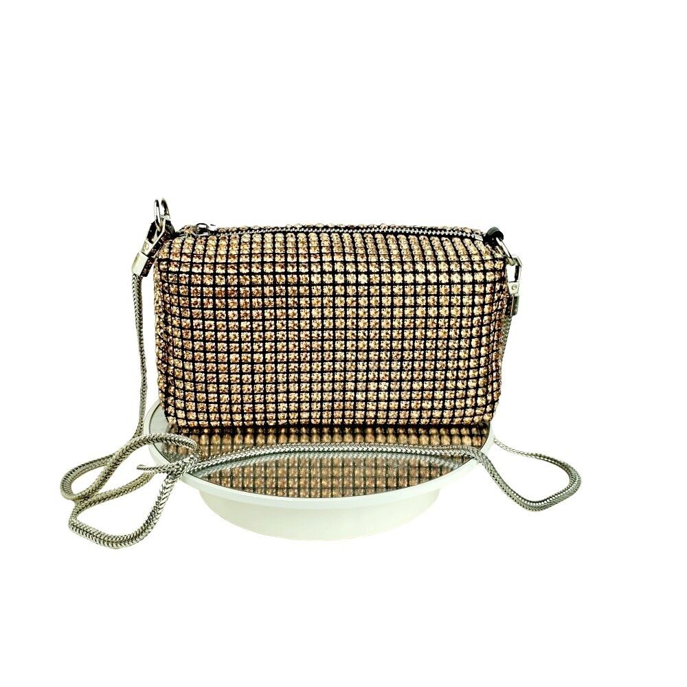 Mittlere Clutch Abendtasche Prom Pouch Wunderschön gearbeitete Partytasche in weißem Kristall-Strass - A08